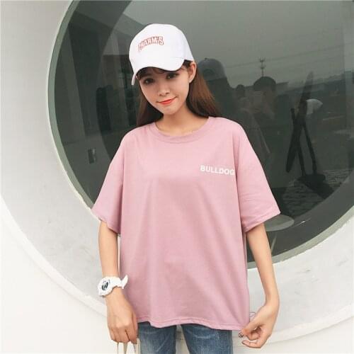 Trend Summer Loose Casual Round Neck Tees Women Letter BULLDOG Print Tops College Student Short Sleeve T-Shirt