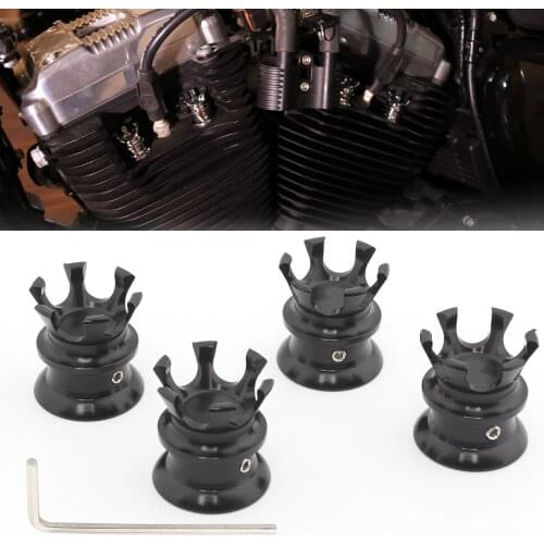 Motorcycle Spark Plug Crown Screw Nut Head Bolt Cap For Harley Softail Dyna Sportster 4Pcs Aluminum Black Engine Topper Cover