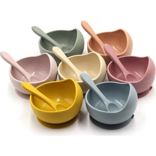 1Set Silicone Feeding Tableware for Kids Waterproof Suction Bowl With Spoon Childrens Dishes Kitchenware Baby plate food Stuff