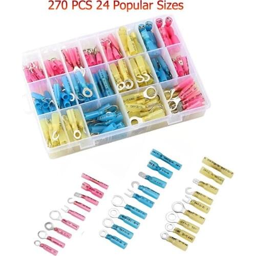 270pcs Heat Shrink Wire Connector Set Insulated Waterproof Electrical Crimp Terminals Marine Automotive Spade Ring Terminals Kit