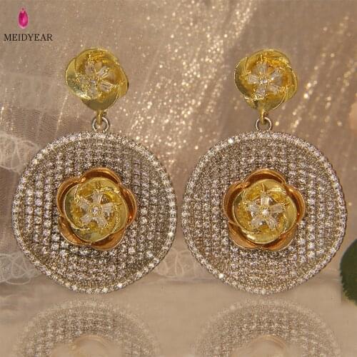 New silver needle earrings 18K gold-plated flower-shaped inlaid natural cubic zircon luxury fashion jewelry
