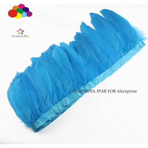 Lake blue Goose Feather Trims 2 Meter Dyed Real Geese Feather Fringes Ribbons