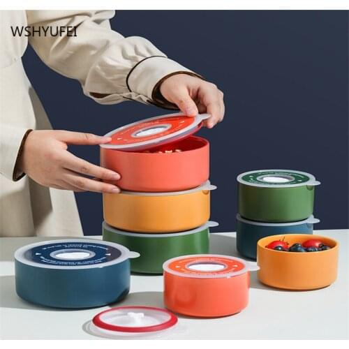 Portable office worker fresh-keeping ceramic bowl with lid, special sealed fresh-keeping lunch box for microwave heating