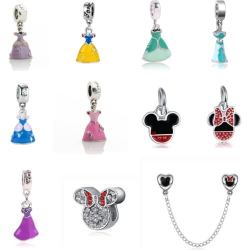 Silver Plated Beads Princess Dress Mouse Charms European Beads Charms Bracelets & Necklace DIY Jewelry