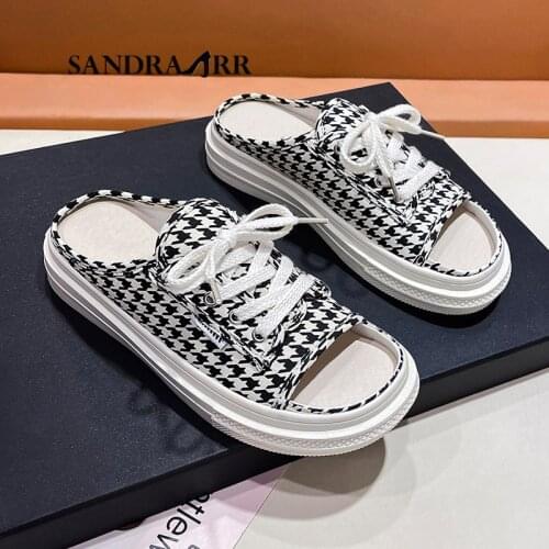 SANDRA JRR 2021 Autumn Newest Canvas Slippers Flat Heel Peep Toe Slingbacks Sneakers Women Casual Loafers