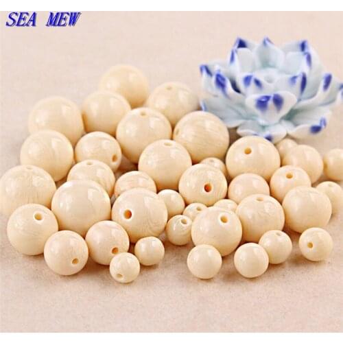 SEA MEW 100 PCS 6/8/10/12/14/16mm Bodhi Beads ,Resin Imitation Ivory White Beads Loose Beads For Jewelry Making