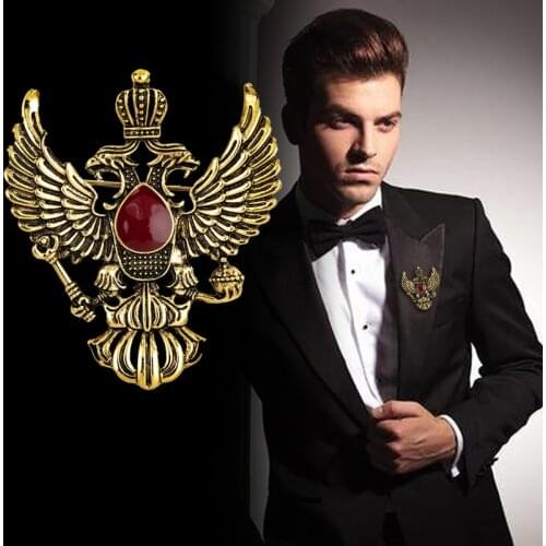 High-end Retro Wing Metal Pins and Brooches Vintage Double-headed Eagle Badge Brooch Punk Crown Suit Lapel Pin Men Accessories