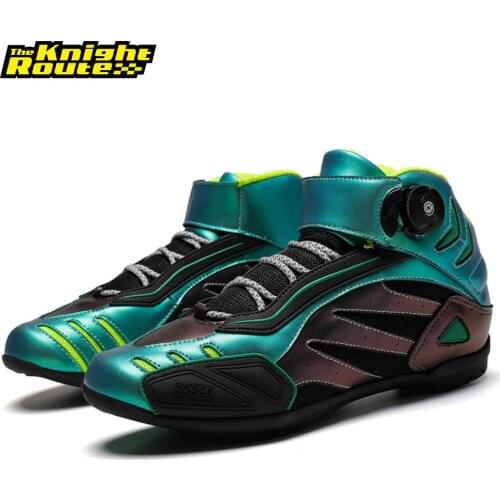 Green Motorcycle Boots Riding Boots Motocross Shoes Motoboats Breathable Motorbike Biker Chopper Cruiser Touring Ankle Shoes Men
