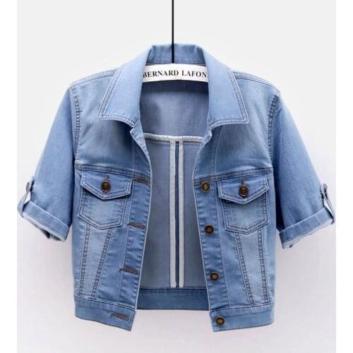 Plus Size Denim Jacket Womens 2021 New Spring Summer Short Adjustable five-Point Sleeve Basic Coat Cardigan Slim Top Outwear