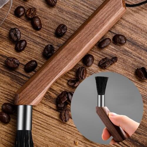 1 Pcs Coffee Grinder Cleaning Brush Boar Bristles Walnut Wood Handle with Hanging Belt NW