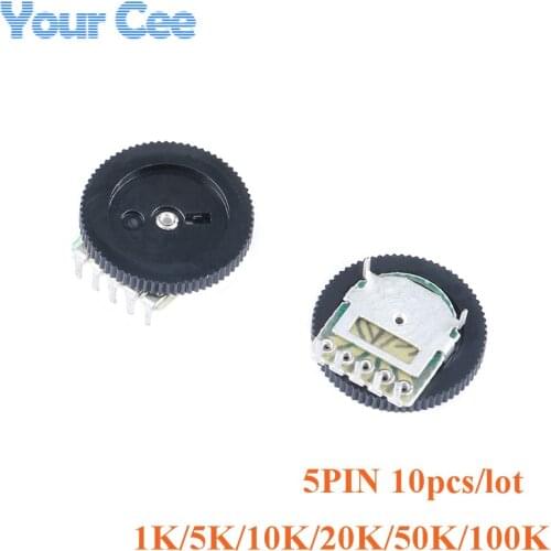 10PCS Gear Dial Potentiometer Double Potentiometer 5pin for Radio MP3/MP4 Volume Adjustment Switch 1K/5K/10K/20K/50K/100K B102