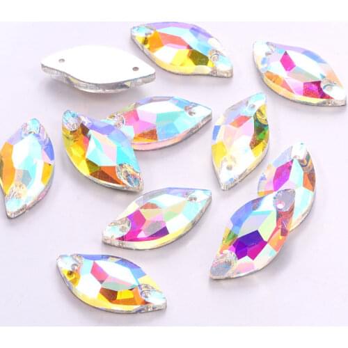 10x20mm 24pcs Crystal Glass Leaf Shape Sew On Rhinestones Flatback Clear Sew On Stones Sewing Rhinestone For Wedding Dress B1131