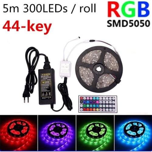 12v Led Strip IR 44-key 5m 10m 15m 20m RGB light SMD 5050 Flexible Neon Lamp Waterproof tape 300LEDs/roll decoration lights