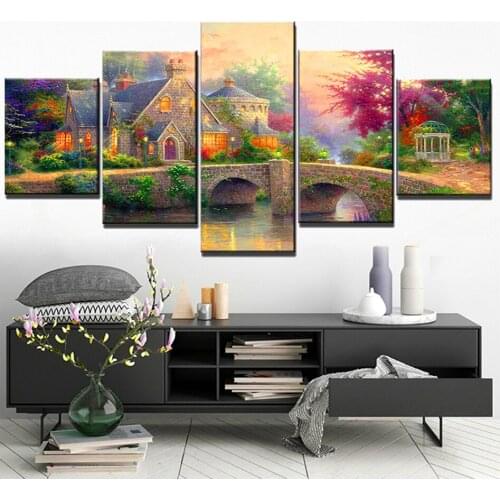 Diy Diamond Painting 5d 5 Panel Seashore Cottage Landscape Full Square Diamond Embroidery Multi-picture DIY Home Decor I115