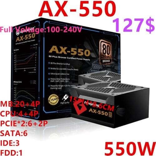 New Original PSU For ApexGaming Chicken Eating Game Mute Power Supply Rated 450W/550W Peak 500W/550W Power Supply AX-450 AX-550