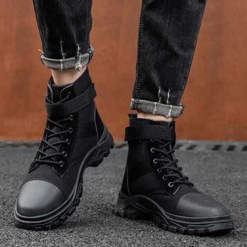 Men Military Boots Outdoor Fashion Canvas High Top Shoes Men Casual Shoes Ankle Boots Black Chelsea Boots Zapatos De Hombre2021