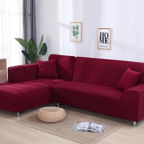 Sofa Cover Spandex Solid Color Elastic Corner Sofa Slipcover Chair Protector Living Room 1/2/3/4 Seater