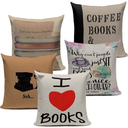 I love books Happy Reading more Coffee Tea Wine Home Decor Sofa Car Seat Decorative Cushion Cover Pillow Case Capa Almofada
