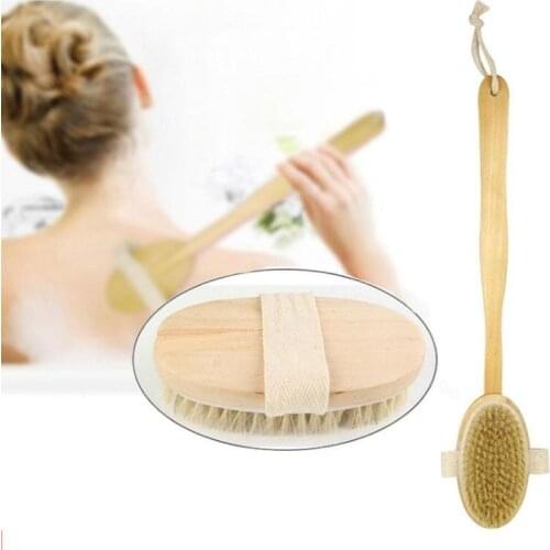 Wooden Back Brush Long Handle Bath Natural Bristles Brushes Exfoliating Massager With Wooden Handle Dry Brushing Shower Tool