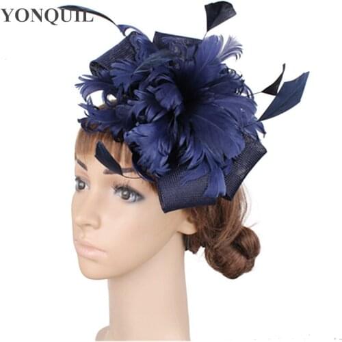 Women Ivory Hair Bow Fascinator Imitation Sinamay Headwear Hair Comb Bridal Feather Accessories For New Year Cocktail Hat SYF218