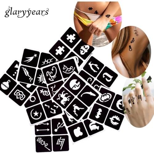 [ glaryyears ] 10 Pieces Henna Tattoo Stencil Mouse Elk Pattern Body Painting Colored Drawing Waist Art Template Party Gift G#22