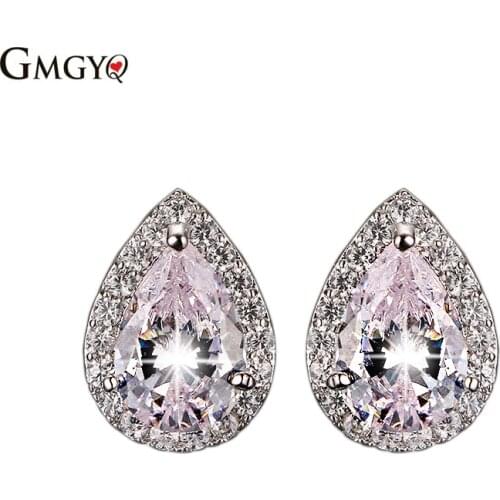 GMGYQ Fashion Jewelry 2018 White Water Drop Oorbellen Cubic Zircon Earings Stud Voor Vrouwen Aretes De Mujer Small Gifts