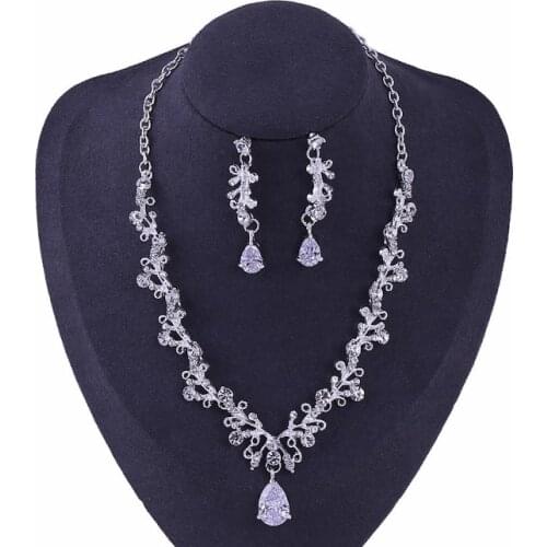 Classic Flower Crystal Jewellery Set Bride Necklace Clip Earrings Set Female Bride Women Wedding Jewelry dropshipping