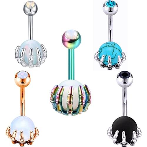 1Pc or 1 Pack 14G Bar Cute Fake Opal Ball Claw Belly Piercing Navel Ring Paw Belly Button Rings for Women Earrings Beach Jewelry