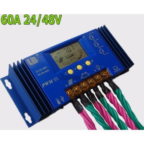 60A 24V Solar Controller 48V panel Battery Charge Controller Solar Home system indoor use LCD 60 Amps Solar Charge Controller