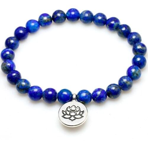 Real Natural lapis lazuli Bead With lotus Buddha Tree Life Penden Stone Bracelet For Women and Men Yoga Meditation Jewelry