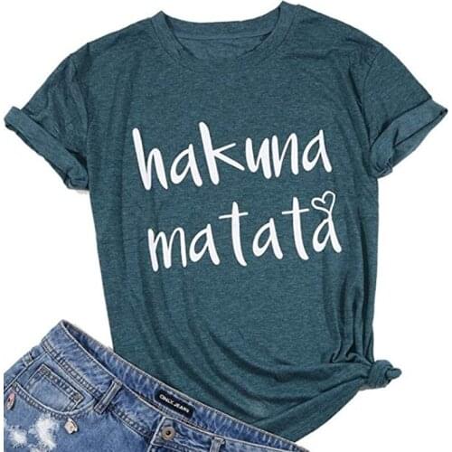 New S-5XL Summer Women Fashion Hakuna Matata Letter Print Casual Short Sleeve Shirts Loose O-neck Ladies T-shirt Tops for Women