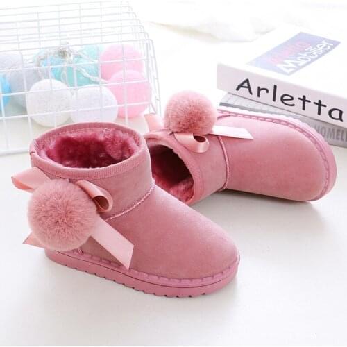 2021 NEW Winter Family style Kids Shoes Lovely Bow Girls Snow Boots Non-Slip Warm Boots Women Ankel Snowboots Size 25-40