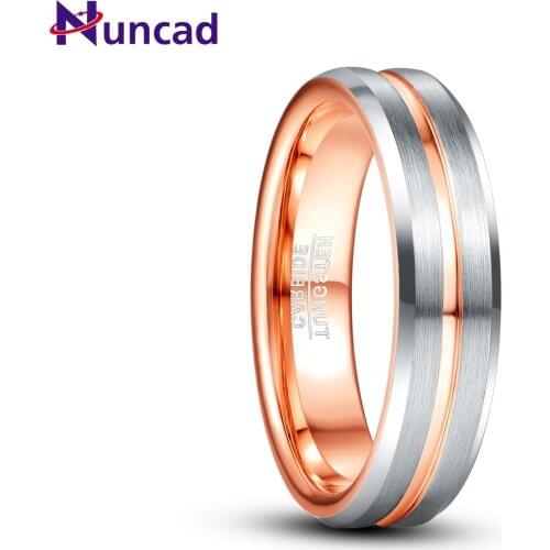 NUNCAD 6mm Frosted Inner Rose Gold Groove Men Ring Silver Color Tungsten Carbide Engagement Rings AAA Quality