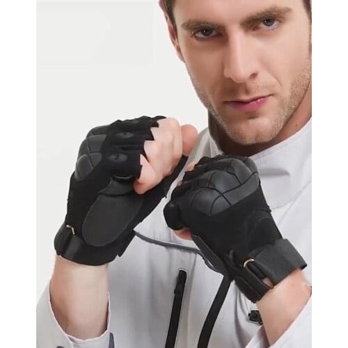 Tactical Gloves Mens Soft Shell Half-finger Fitness Motorcycle Riding Special Forces Combat Gloves Break Walnut Non-slip Wear