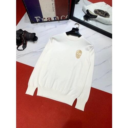 Heavy Craft Thickening Mens Sweater With Rhinestone Personality Pictures Autumn Loose Design Skull Pullover Winter