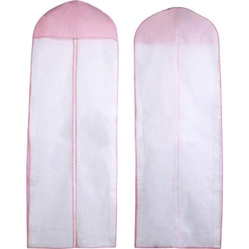 Length 155cm 180cm White Pink Edge Wedding Dress Dust Cover Evening Robe Protector Case Non-woven fabric Craft FC97