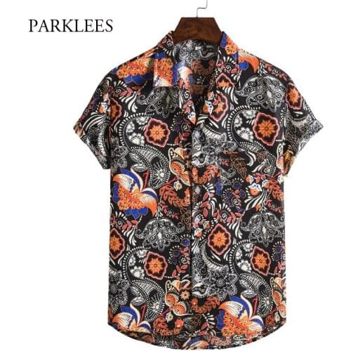 Floral Print Shirt Mens Summer Beach Short Sleeve Shirts Men Casual Hawaiian Oversize Aloha Shirt Loose Holiday Vacation Camisas