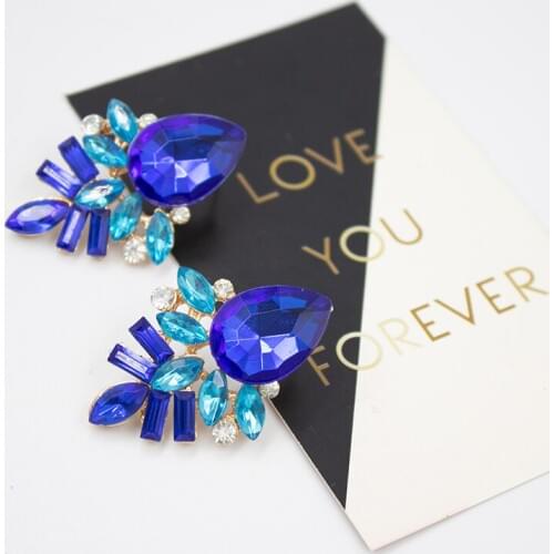 Earrings Jewelry Fashion Style Blue/Black/Pink Earrings Handmade Rhinestone Sweet Stud Crystal Dangle Earrings for Women Girl