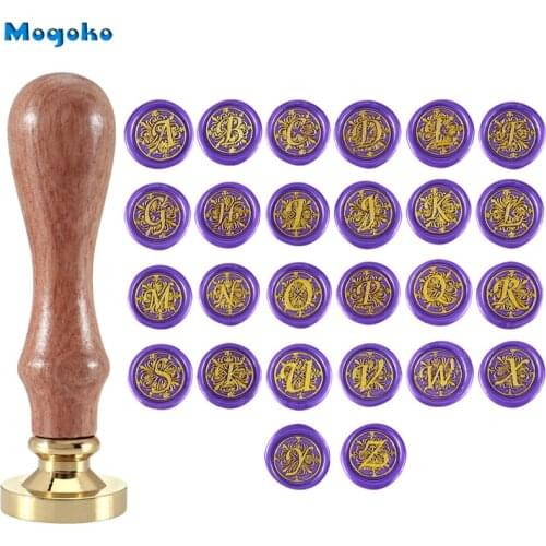 Mogoko 1x Sealing Wax Stamps Vintage Wooden Handle Irises Letter Alphabet Wax Badge Seal Stamp 26 Letters A-Z Scrapbooking Decor