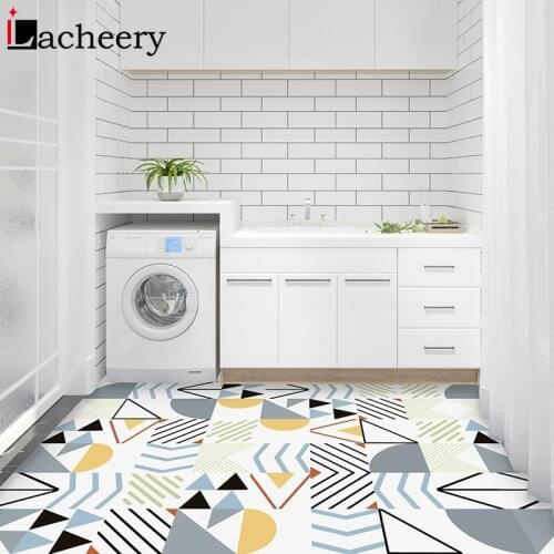 Modern Thick Floor Tiles Diagonal Wall Stickers Desk Wardrobe Decoration Mural Waterproof Bathroom Waist Line PVC Ground Decals