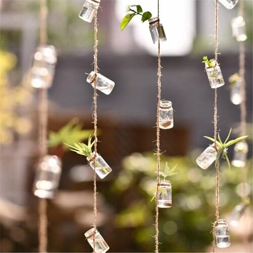 Wind Chimes Style Glass Vase Simple 3 Strings Hanging Vase with 27 Mini Bottle Home Decor Flower Plant Hydroponic Container