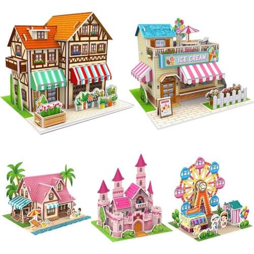 Three-Dimensional 3D Model Puzzles Handmade DIY Houses Building Blocks Kids Toys Parent-child Interactive Handmade Crafts Gifts