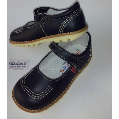 Shoes girl navy blue leather, of Andanines