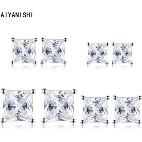 AIYANISHI 925 Sterling Silver 3/4/5/6mm Princess Stud Earrings Woman Jewelry Wedding Engagement Silver Stud Earrings Party Gifts