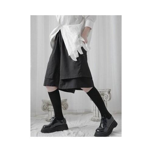 Yamamoto style hepburn womens loose wide-legged trousers small design Japanese dark summer double-layer shorts in the middle
