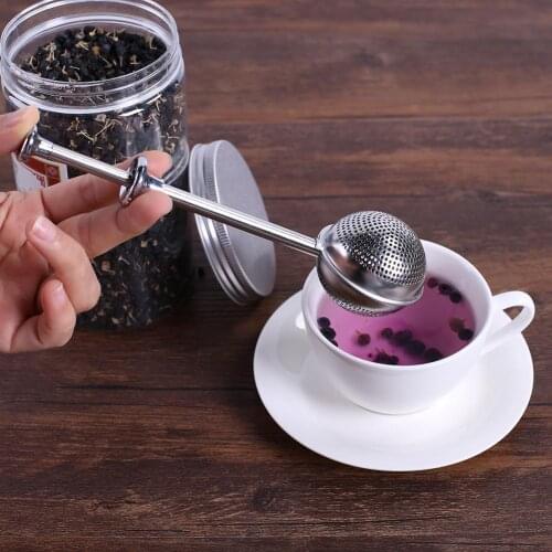 1pc Stainless Steel Tea Strainer Teapot Ball Mesh Tea Infuser Push Style Metal Spice Tea Infuser Strainer Kitchen Accessories