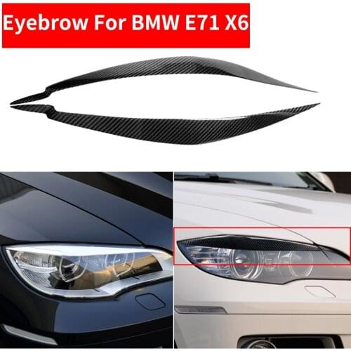 2PCS Car Styling Real Carbon Fiber Headlight Eyebrow Eyelids For BMW X6 E71 Decal Trim Cover Sticker Accessory Parts 2008-2014