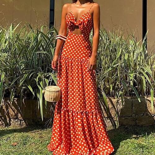 2021 AliExpress Womens Dress European and American Foreign Trade New V-neck Sleeveless Polka Dot Beach Dress