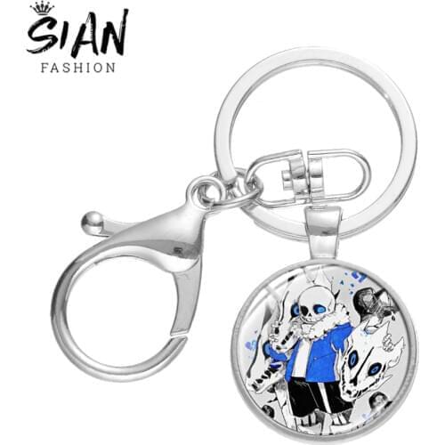 SIAN Popular Game Undertale Icons Keychain Sans Game Character Punk Art Glass Cabochon Pendant Key Holder High Quality Key Ring