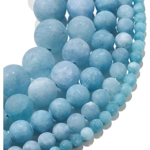1strand/lot 4/6/8/10mm Matte Blue Chalcedony Stone Aquamarin Round Loose Spacer Beads For Bracelet Jewelry Makings Supplies